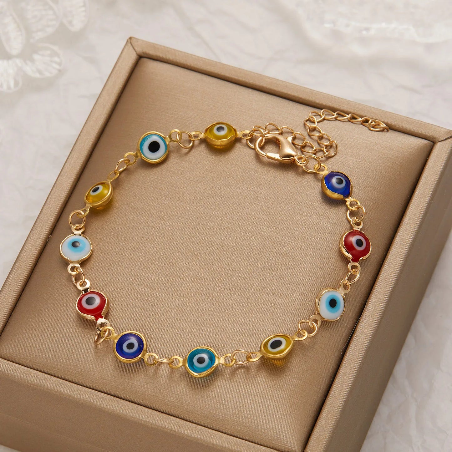 Turkish Blue Evil Eye Bracelet for Women Men Colorful Red Blue Turkey Eye Adjustable Metal Bead Bangles Lucky Wealth Jewelry