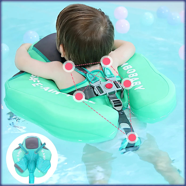 Mambobaby Baby Float with Sunshade Canopy and Crotch Strap Inflatable-free Safe Core Swimming Pool Accessory Bathroom Water Toy