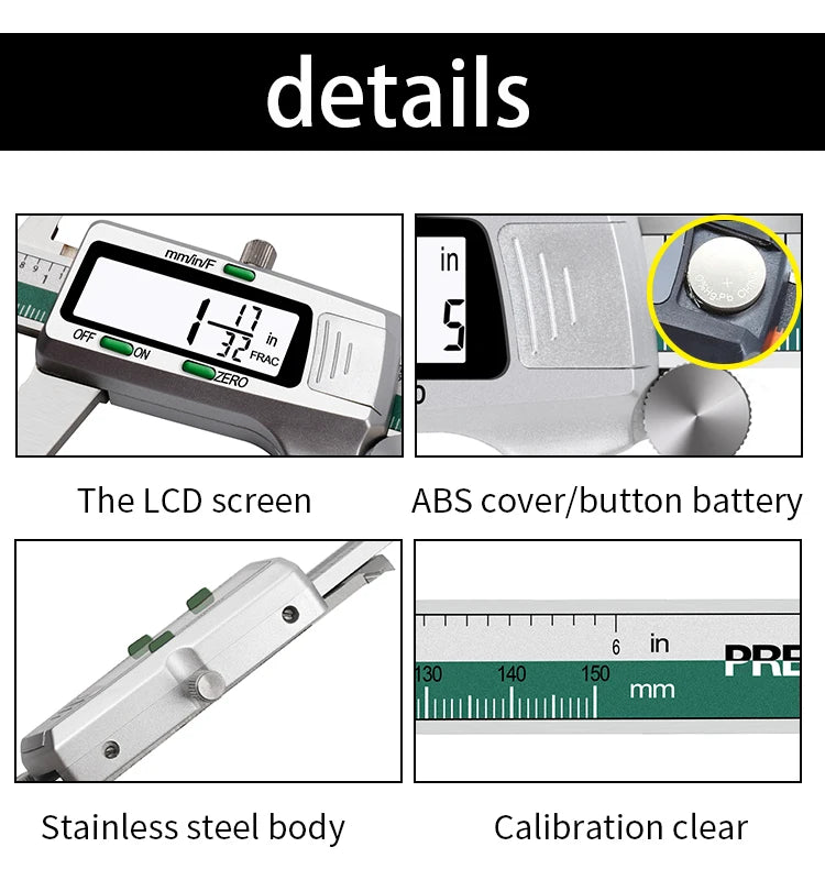 YIYOUBAO ET50 150mm Digital Caliper Stainless Steel Fraction / MM / Inch 0.01mm High Precision for Mechanical Components Measure