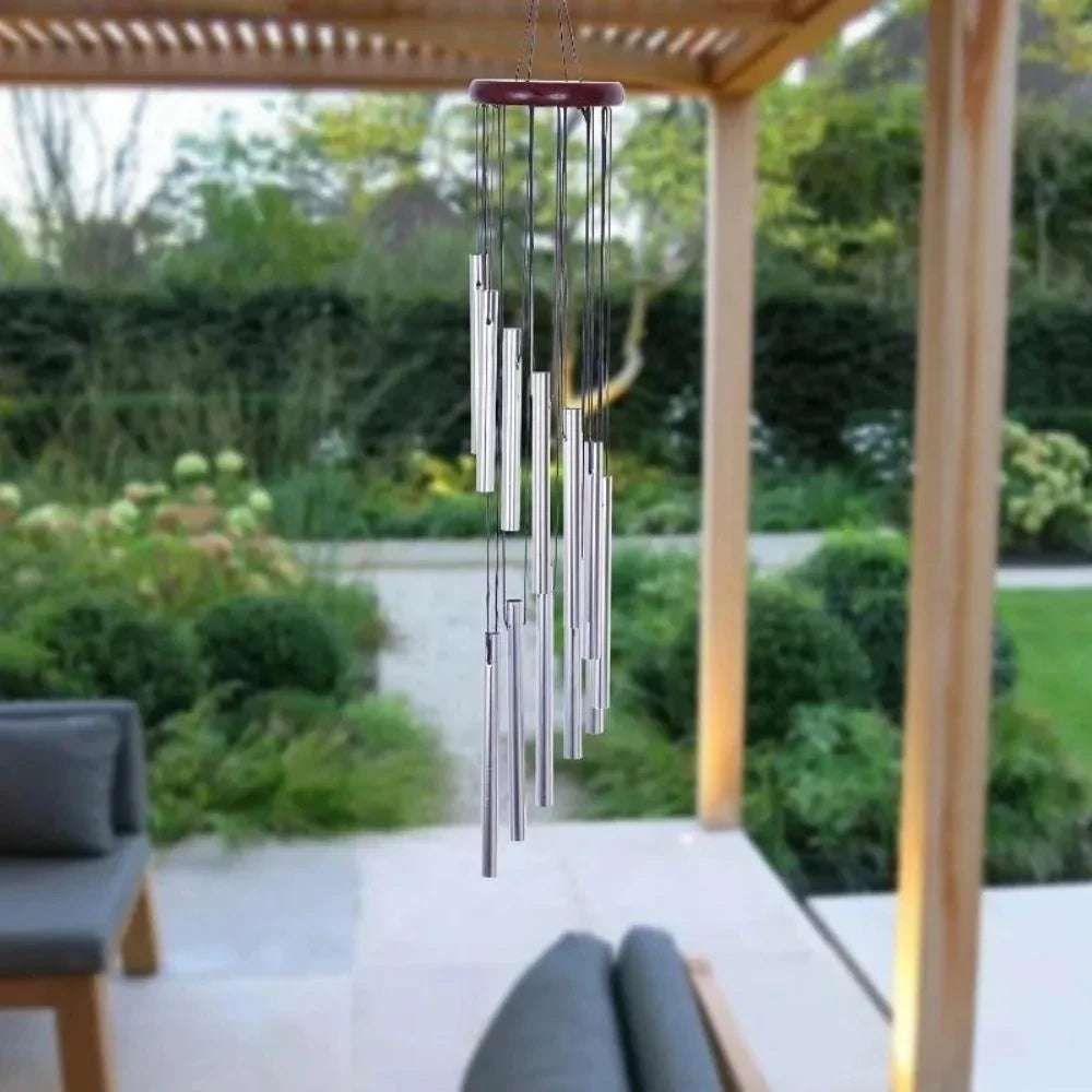 12 Metal Aluminium Tube Wind Chimes with Hooks, Outdoor Garden Decoration Home Wedding Party Memorial Decoration Favours