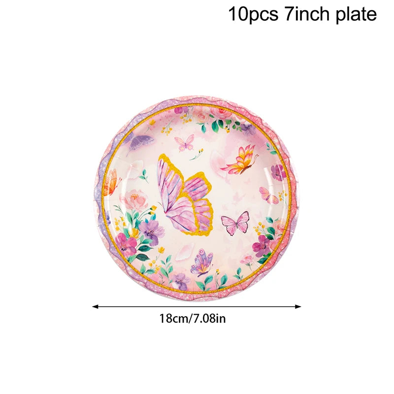 Butterfly Party Supplies Tableware Set for 8-20 Guests Butterfly Spring Floral Birthday Party Paper Plates Napkins Decorations