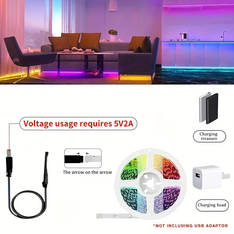 2M USB Powere LED Light String Computer Desk DIY Backlight 24 Key Remote Control RGB Multicolor Tape Home Decoration Light Strip