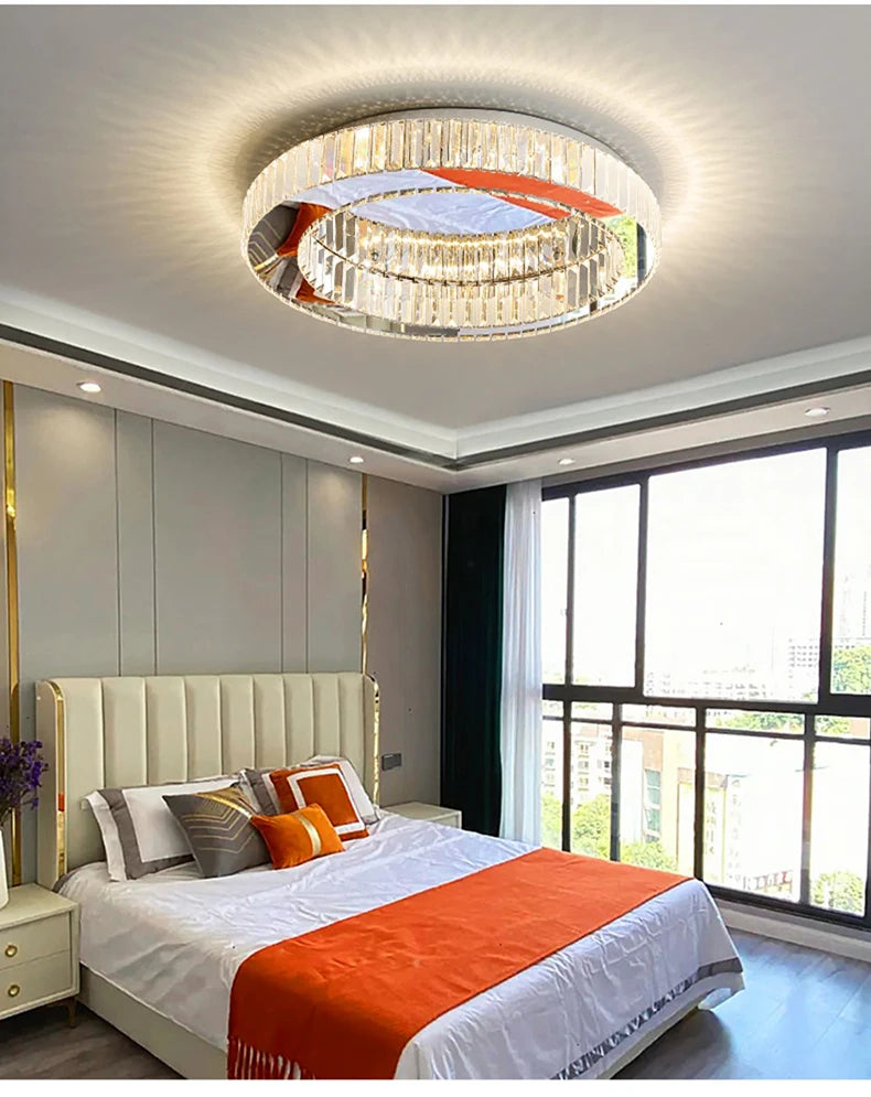 Modern interior living room luxury gold round crystal ceiling light indoor home lighting ceiling light ring glossy LED light