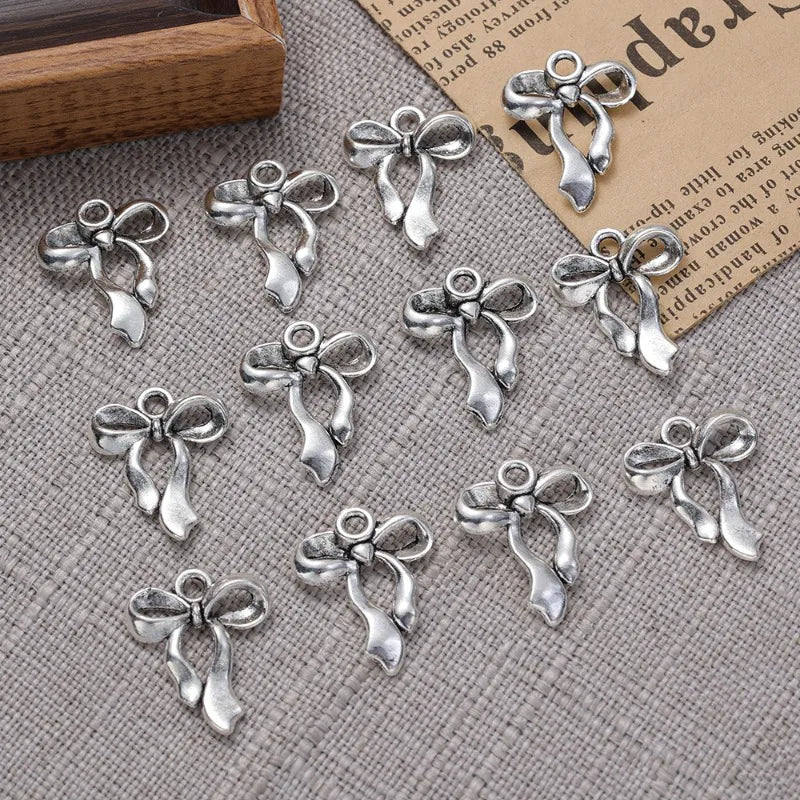 10pcs Ancient Silver Bow Charms Pendant for Jewelry Making 17x22mm Silver Color Bow for DIY Necklace Bracelet Accessories