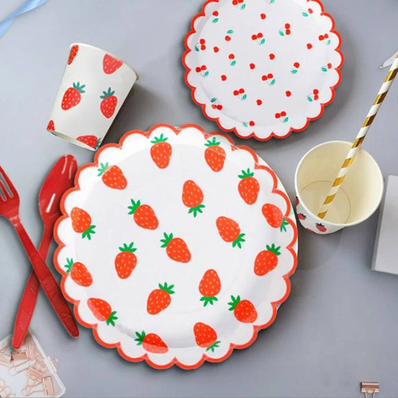 Strawberry Theme Party Disposable Tableware Birthday Party Decorations Girl Strawberry Party Baby Shower Decoration Supplies