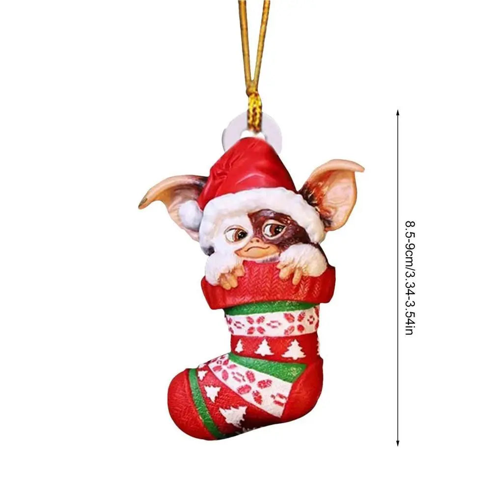 Gremlins Santa Hat Hanging Christmas Tree Decoration Pendant Cute Puppy Acrylic Ornament Christmas Gift Festive Party Supplies