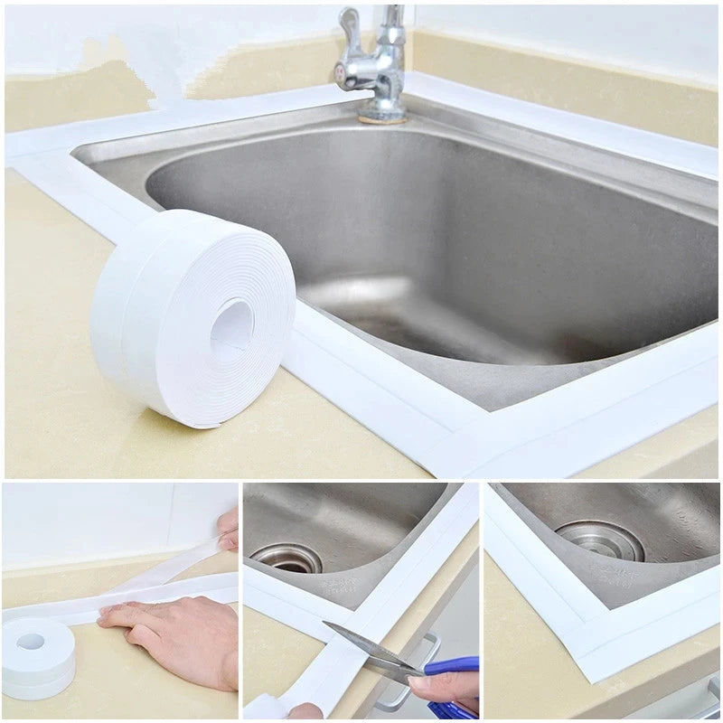 320cm Bathroom Kitchen Self Adhesive Sealing Tape Shower Sink Bath Caulk Strip Waterproof Wall Sticker Sink Edge Tapea household