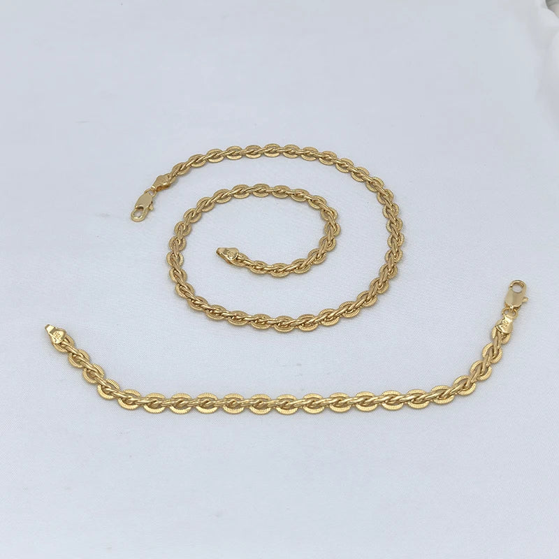 Brazilian Jewelry Sets For Woman Fashion Link High Quality Copper Gold Plated Necklace Bracelet 6MM 7MM Width Jewellery