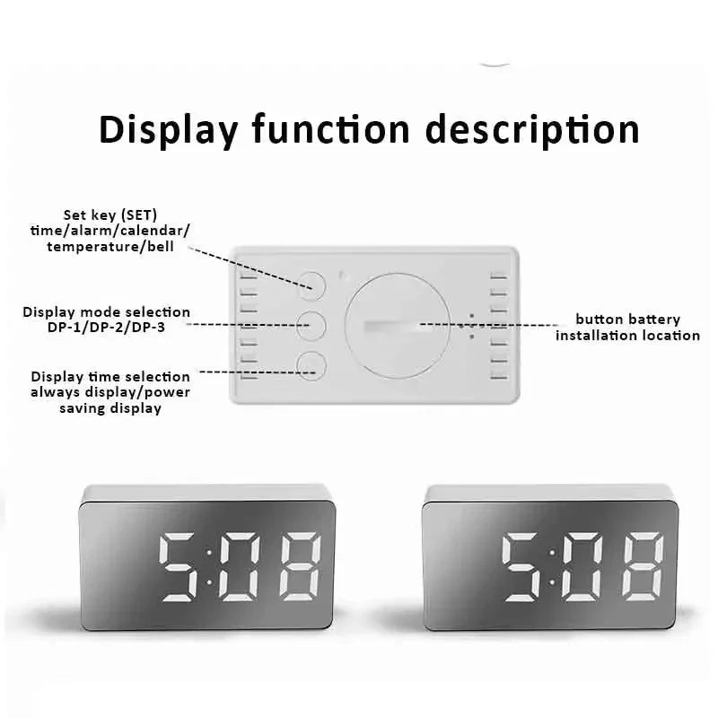 Mini Simple Electronic Clock LED Mirror Desk Clock Snooze Display Desktop Alarm Clock Car Clock Home Decoration With Temperature