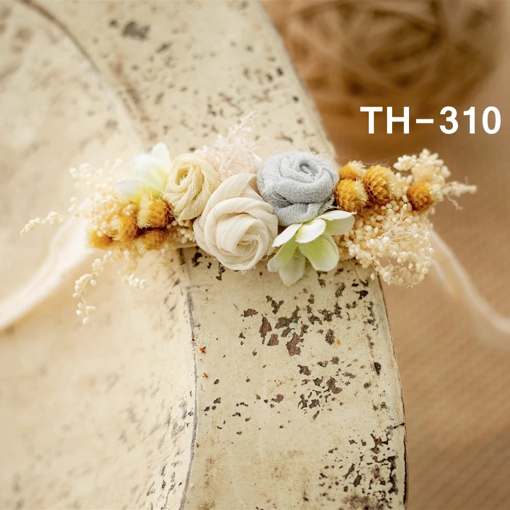 Baby Girl Flower Headbands Newborn Photography Props Dried Flowers Newborn Hairband Princess Tieback Baby Girl Hair Accessories