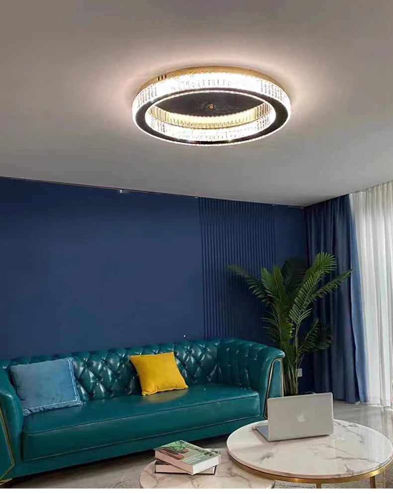 Modern interior living room luxury gold round crystal ceiling light indoor home lighting ceiling light ring glossy LED light