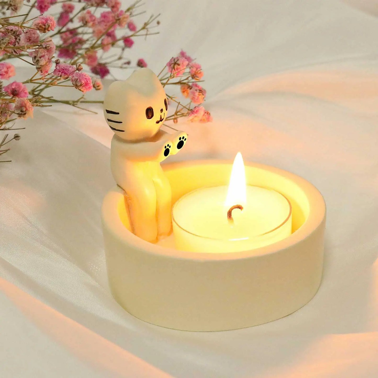 Cute Cat Candlestick Decoration Desktop Warm Resin Crafts Living Room Bedroom Decoration Light Luxury Style Cartoon