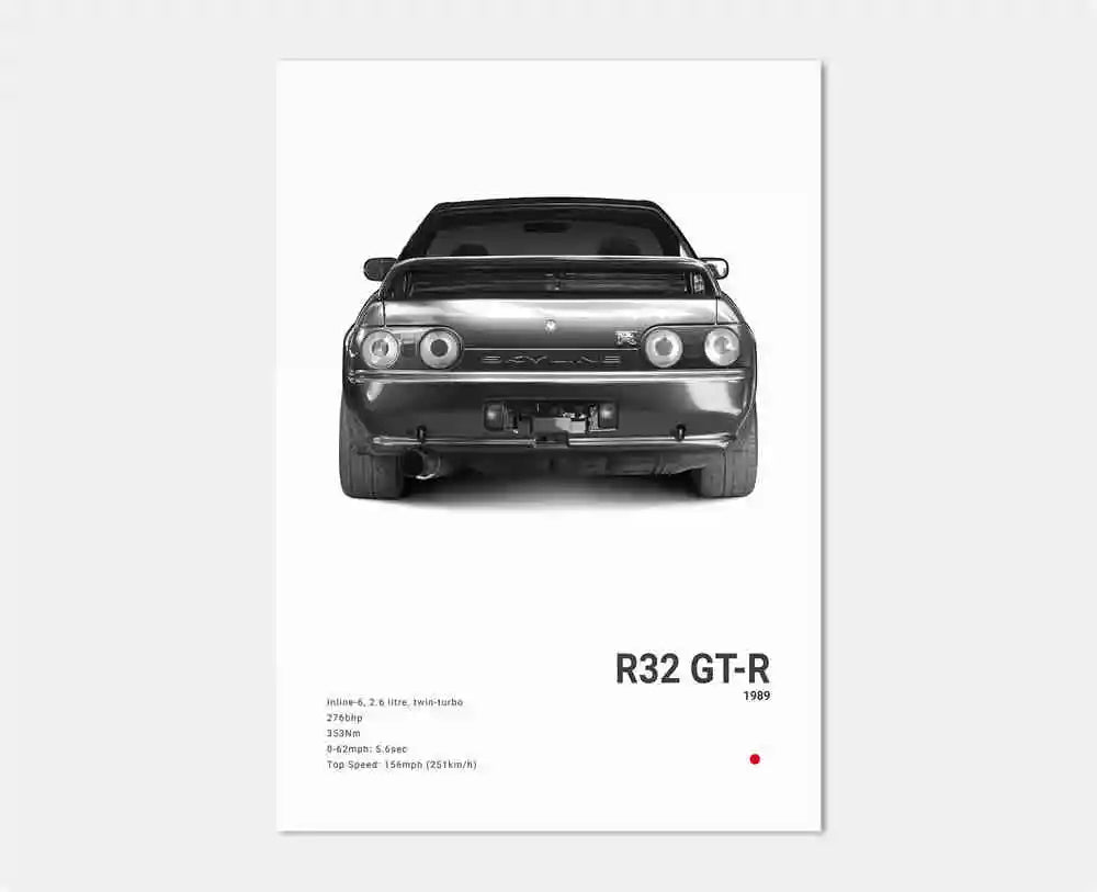 Pop Black and White Japan Cars Luxury Super Sport Car Poster Aesthetic R34 Gtr 240sx Canvas Print for Wall Art Garage Room Decor