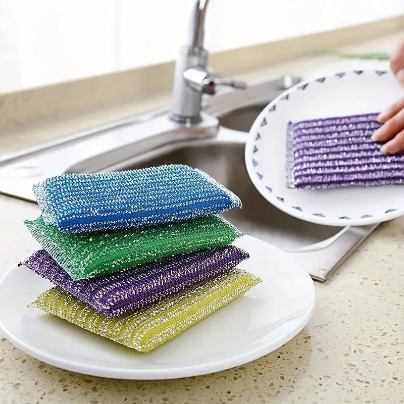 10/50pcs Steel Wire Sponge Wipe Non-stick Oil Brush Double Sided Cleaning Cloth Kitchen Dishcloth Scouring Pad Rag Cleaning Tool