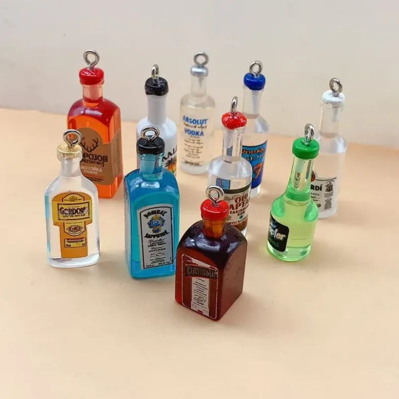 10pcs Mini Alcoholic Drink Bottle Resin Charms Popular Wine Bottles Pendant For Earring Keychain Diy Cute Jewelry Making