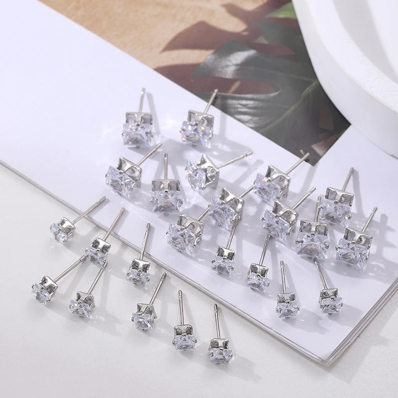 12 Pair/Lot White Shiny Wedding Stud Earrings Set for Women Men Crystal Jewelry Accessories Oorbellen Jewelry Earrings