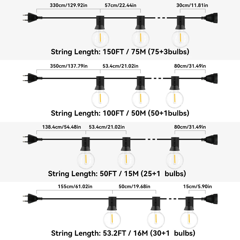 30M LED Fairy String Light Globe Party Garland 100FT G40 Patio Light Warm White Clear Vintage Bulb Chain For Outdoor Backyard De