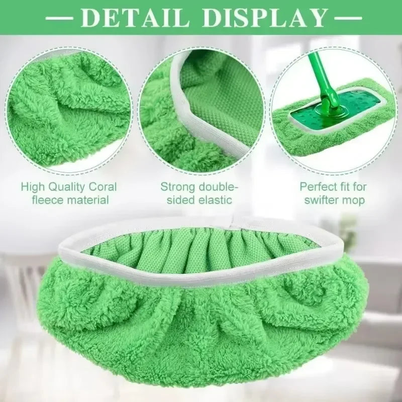 Floor Wet & Dry Cleaning Cloths Reusable Microfiber Mop Pads Green Furniture Flooring Mop Head Replacement Washable Rag Towel