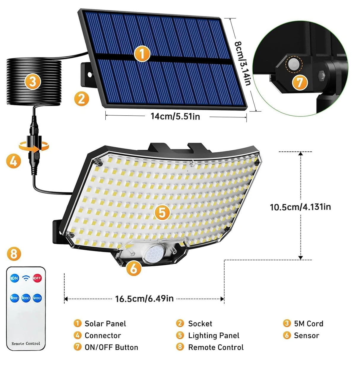 Solar Lights Outdoor 234LED 3 Modes Motion Sensor Flood Lights with Remote IP65 Waterproof Security Solar Lights for Outside