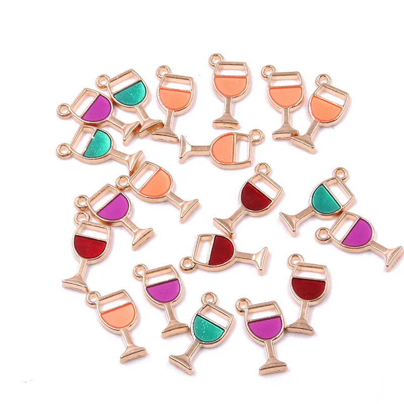 20pcs 9*18mm 4 Color Alloy Metal Drop Oil Wine Glass Charms Drinks Pendant For DIY Bracelet Necklace Jewelry Making