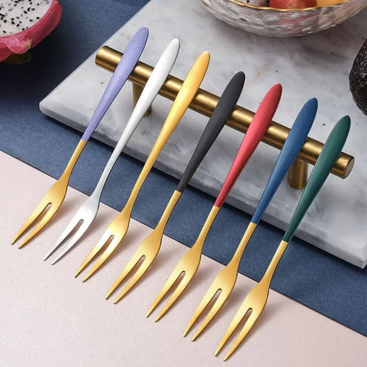 7pcs 304 Stainless Steel Fruit Fork Dessert Cake Forks Salad Fork For Party Kitchen Tableware