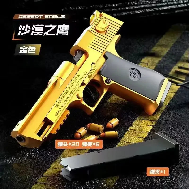 Mechanical Continuous Fire Desert Eagle Pistol Shell Ejection Decompression Gun Empty Hanging Soft Bullet Launcher Toy Gun Gift