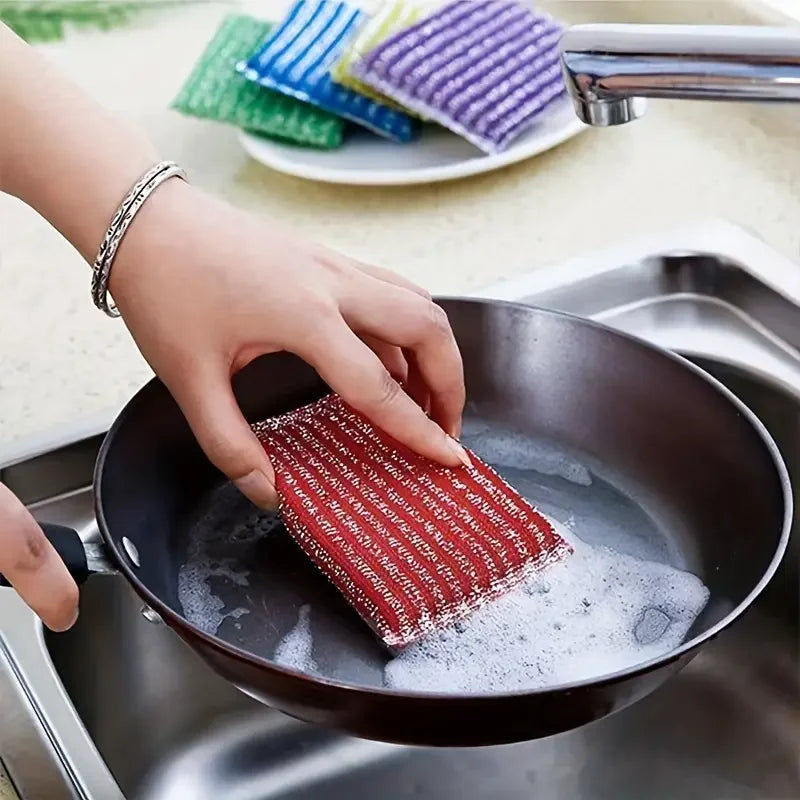 10/50pcs Steel Wire Sponge Wipe Non-stick Oil Brush Double Sided Cleaning Cloth Kitchen Dishcloth Scouring Pad Rag Cleaning Tool