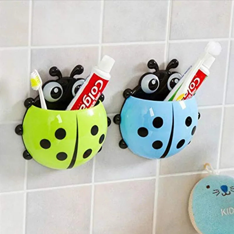 1pc Cute Suction Cup Toothbrush Holder,Creative Seven-Star Ladybug Pen Storage Holders,Children Brush Teeth Bathroom Accessories