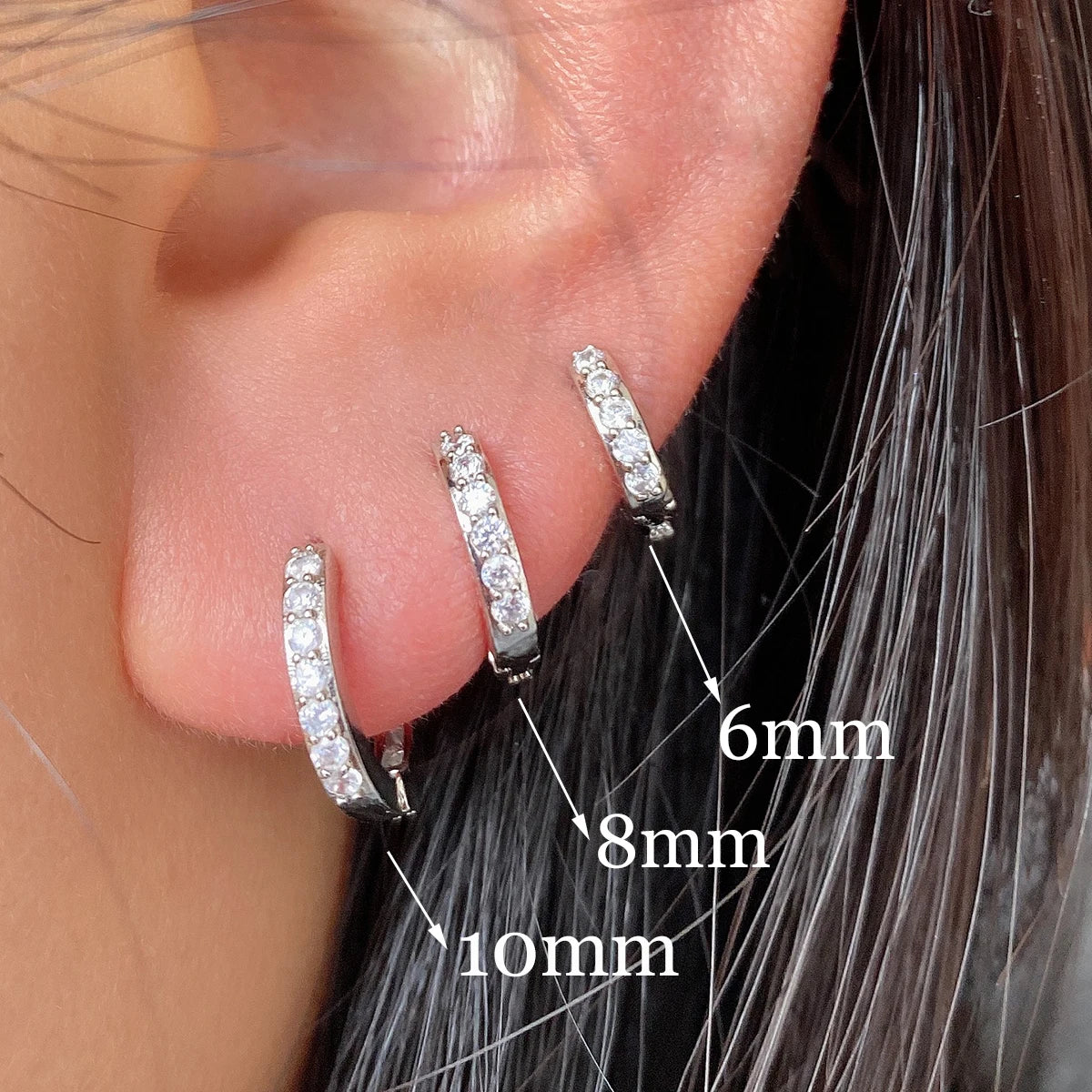 1Pair Stainless Steel Minimal Hoop Earrings Crystal Zirconia Small Huggie Thin Cartilage Earrings Helix Tragus Piercing Jewelry