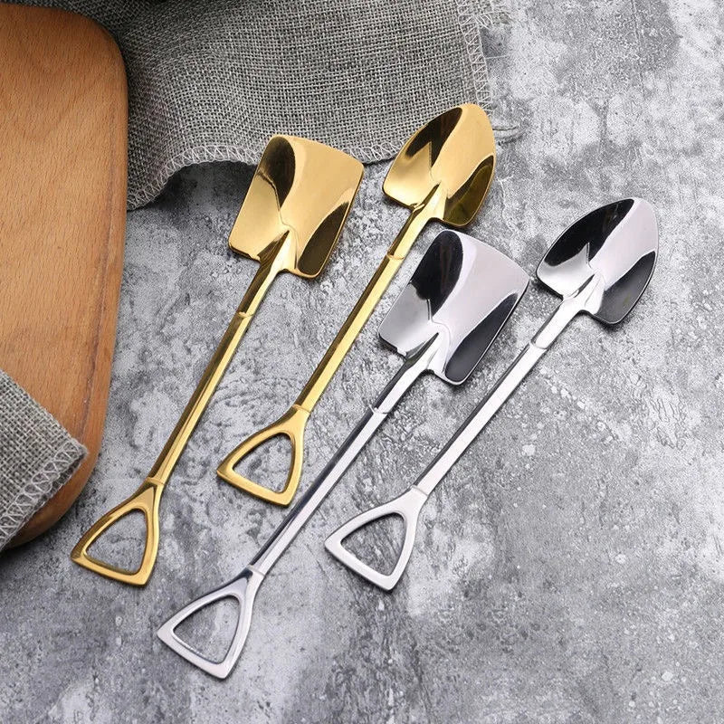 Creative Stainless Steel Shovel Spoon Mini Coffee Teaspoon Fruit Ice Cream Dessert Spoons Kitchen Scoops Tableware Cutlery Set