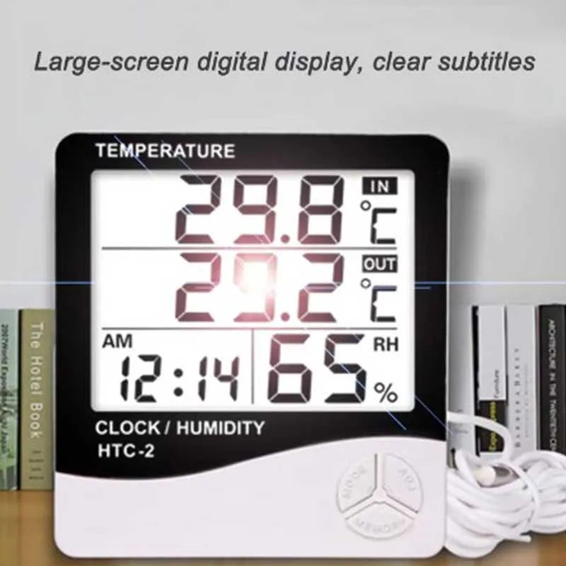 Digital LCD Thermo-hygrometer 1 Piece of Household Indoor and Outdoor Electronic Thermometer, Weather Station with Alarm Clock