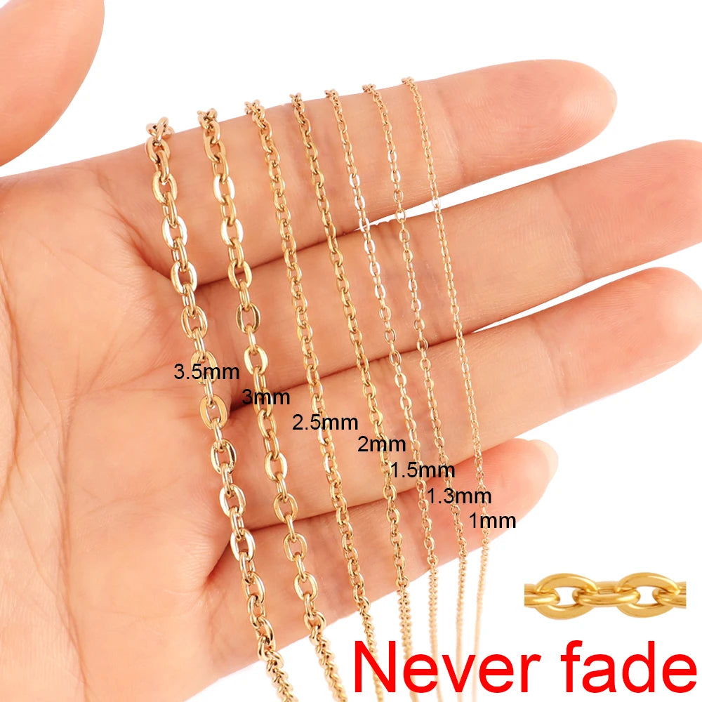 1Meters 1/1.5/2mm Gold Stainless Steel Chain Necklace DIY O Shape Cross Chains for Bracelets Jewelry Making Components