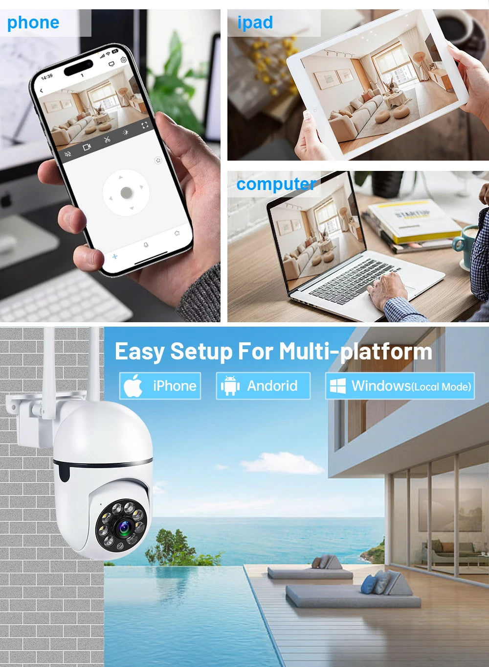 IP WiFi Camera 1080P Outdoor CCTV Video Surveillance Cameras 4X Zoom AI human Detection HD Color Night Vision IP66 waterproof