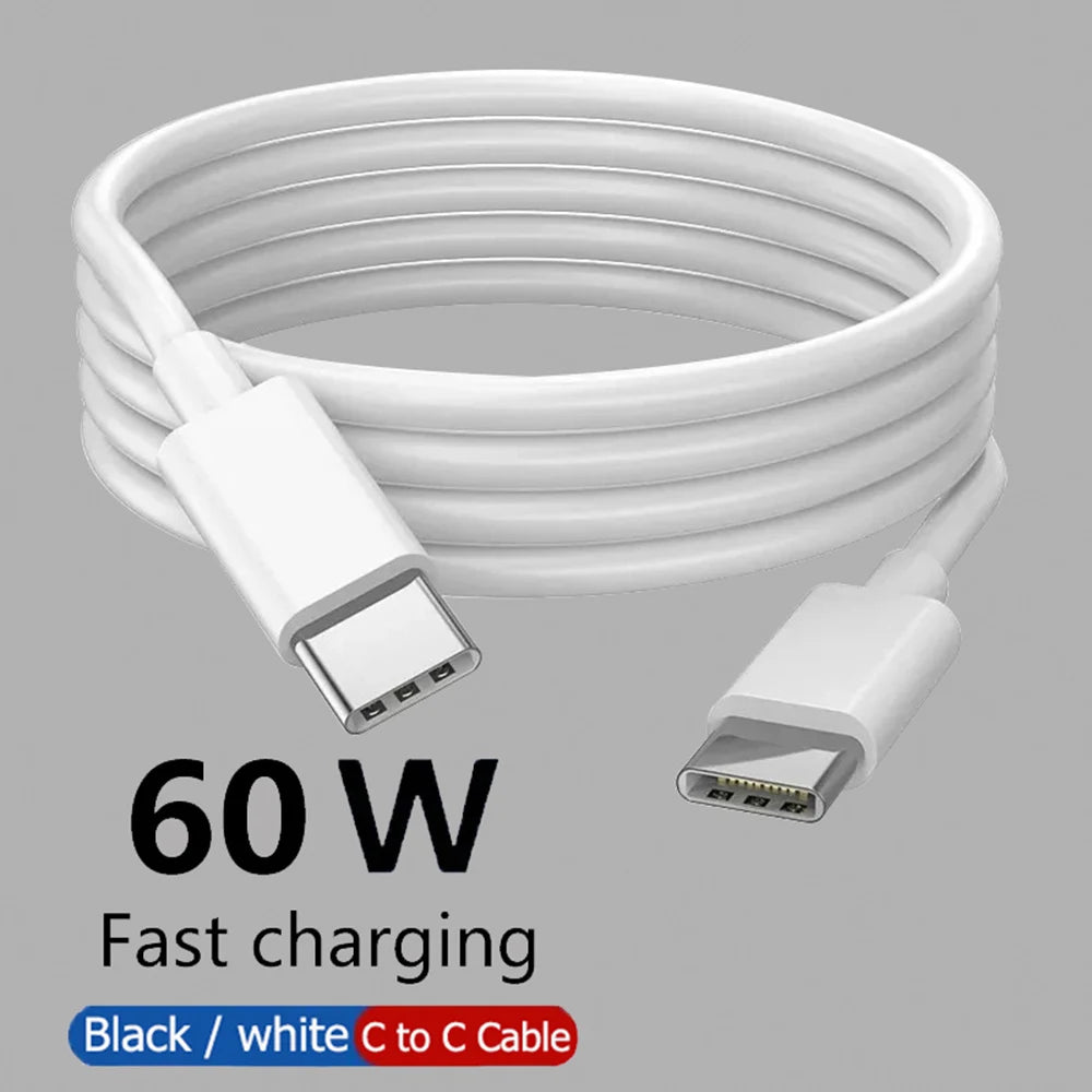 PD 60W USB C to USB Type C Cable Fast Charge Data Cable For Iphone 15 15Pro Huawei Samsung Xiaomi Data Line Black White 1M 2M 3M