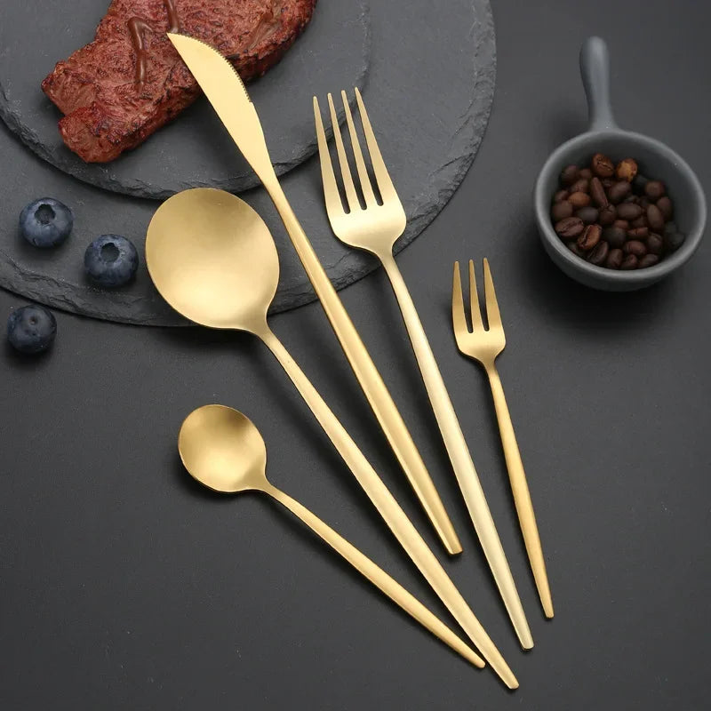 30Pcs Stainless Steel Cutlery Set Dinner Black Dinnerware Set Knife Fruit Fork Spoon Kitchen Tableware Matte Silverware Sets