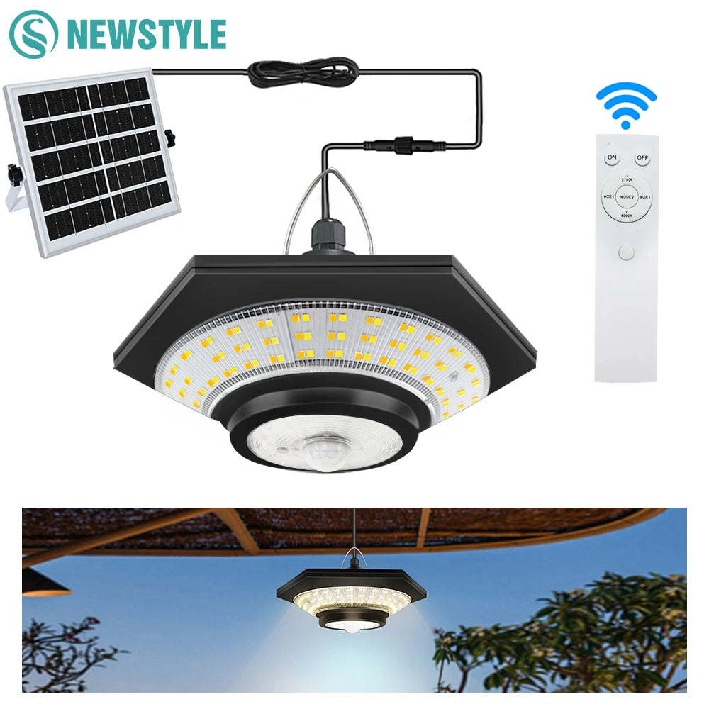 Solar Pendant Shed Lights Outdoor 228 LEDs 5 Modes Solar Motion Sensor Light Waterproof Remote Timers Barn Gazebo Garage Garden