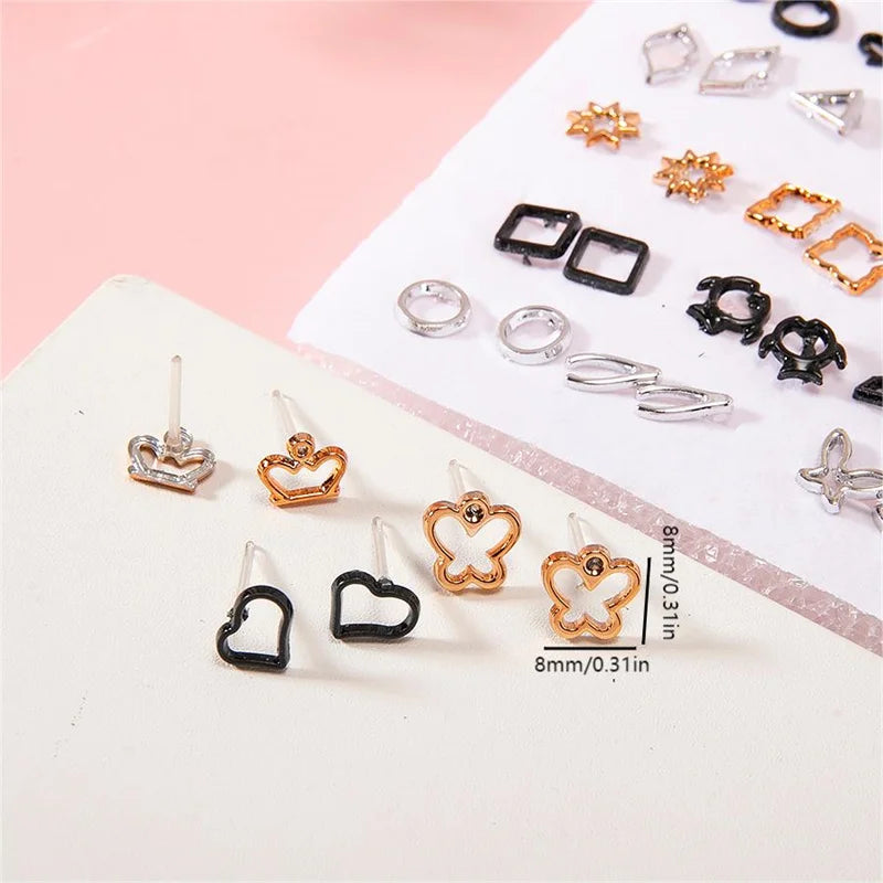 100Pair Women Acrylic Crystal Small Stud Earrings Set Girls Heart Star Animal Moon Plastic Geometric Earring Jewelry Gifts