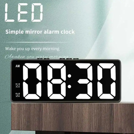 LED Electronic Mirror Alarm Clock Digital Clock Sound Control Temperature Clock Desktop Decoration