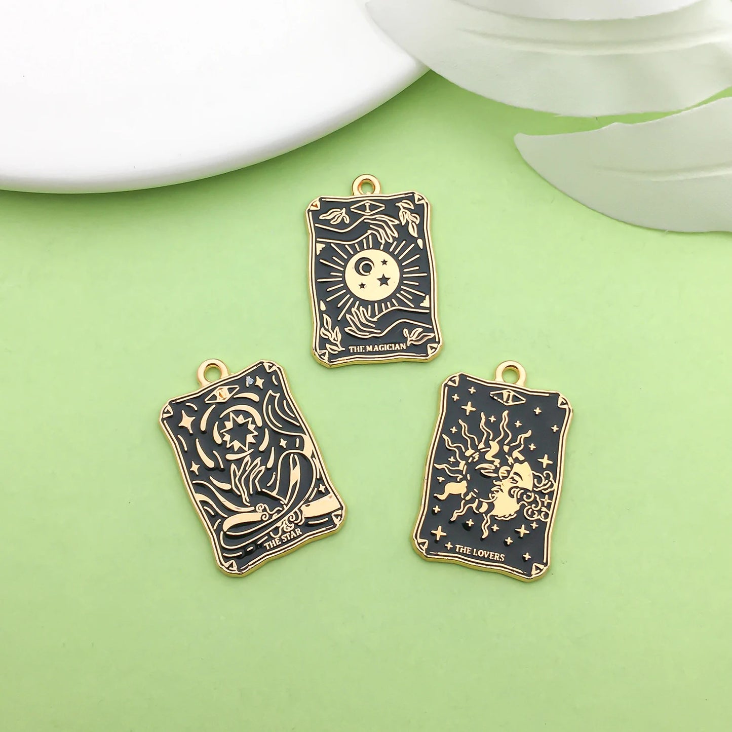 10pcs 18*28mm Enamel Black Tarot Card Charms Alloy Metal Pendants For DIY Bracelet Necklace And Jewelry Making Accessories