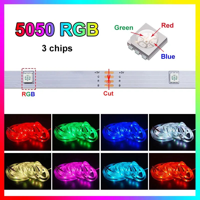 Led Strip Light 5M Color Changing 5050 RGB LED USB Flexible Lights with 24 Keys FOR Children Gaming Room Home Party TV Backlight