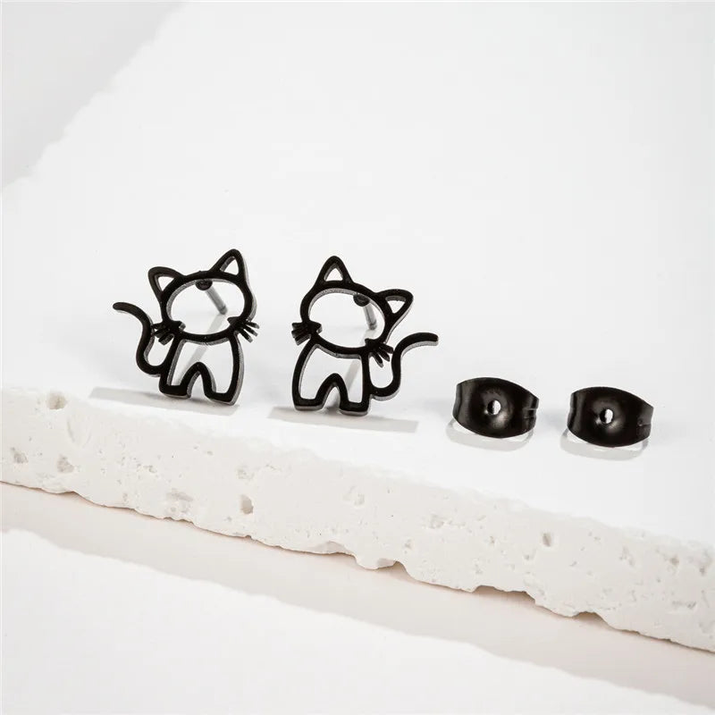 4Pairs/Lot Lovely Stainless Steel Cat Stud Earrings for Women Girl Fashion Happy Kitty Earings Dog Paw Ear Jewelry Piercing Gift