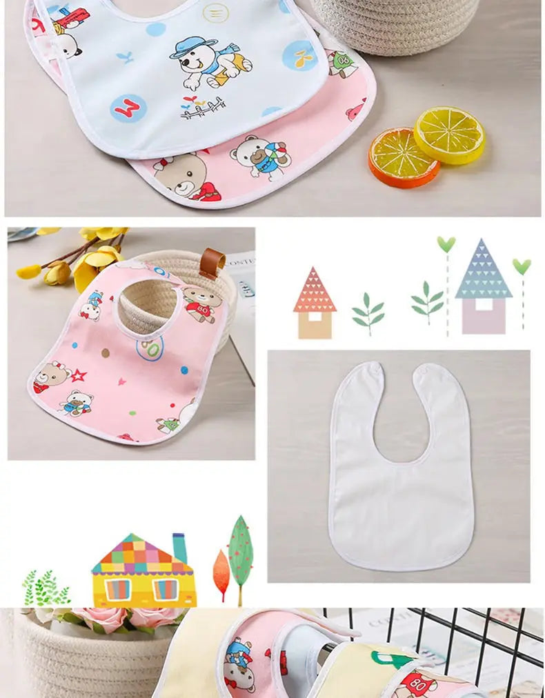 Baby Bibs Cotton Thickening Water Absorption Waterproof Bibs Baby Feeding Protection Burp Cloths Cartoon Pattern Fit Baby Stuff