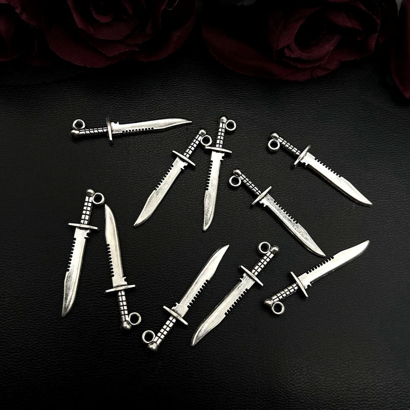 10pcs Halloween Zinc Alloy Silver Bloody Dagger Color Charms Knife Pendants for DIY Bangle Bracelet Findings