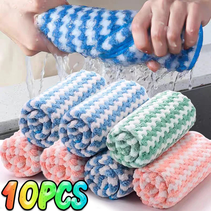 Double-sided Fleece Dishcloths Super Absorbent Cleaning Cloths Scouring Pads Kitchen Washing Dish Rags Glass Windows Wipe Towel