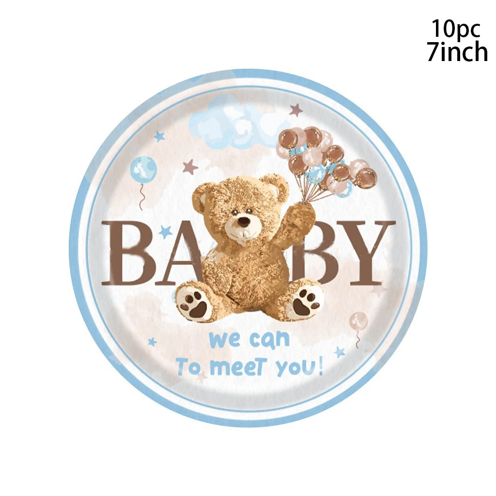 Cartoon Bear Disposable Tableware We Can Bearly Wait Baby Bear Plates Napkin Bear Theme Kids Birthday Party Babyshower Decor