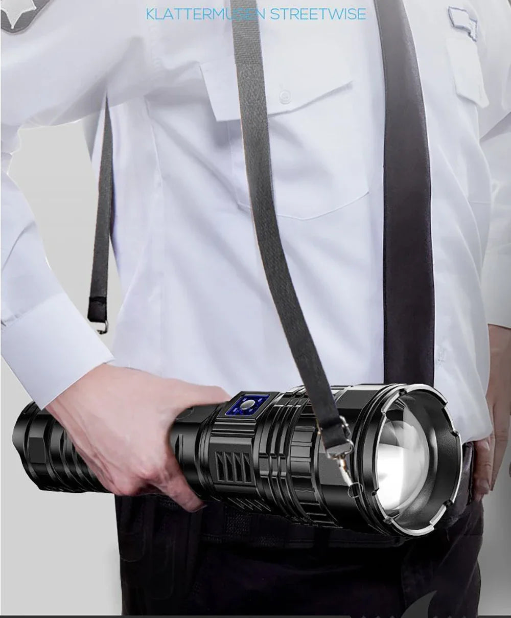 Ultra Bright LED Flashlight Powerful Tactical Torch 15000mah Built-in Battery Emergency Camping Spotlights With Tail Light