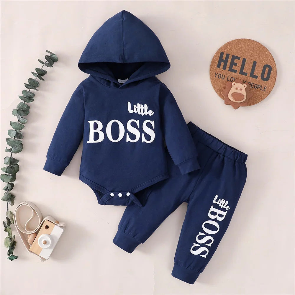 0-24 Months Newborn Baby Boy 2PCS Clothes Set Letter print Long Sleeve Hoodie Romper+Pants Toddler Boy Cute Spring&Autumn Outfit