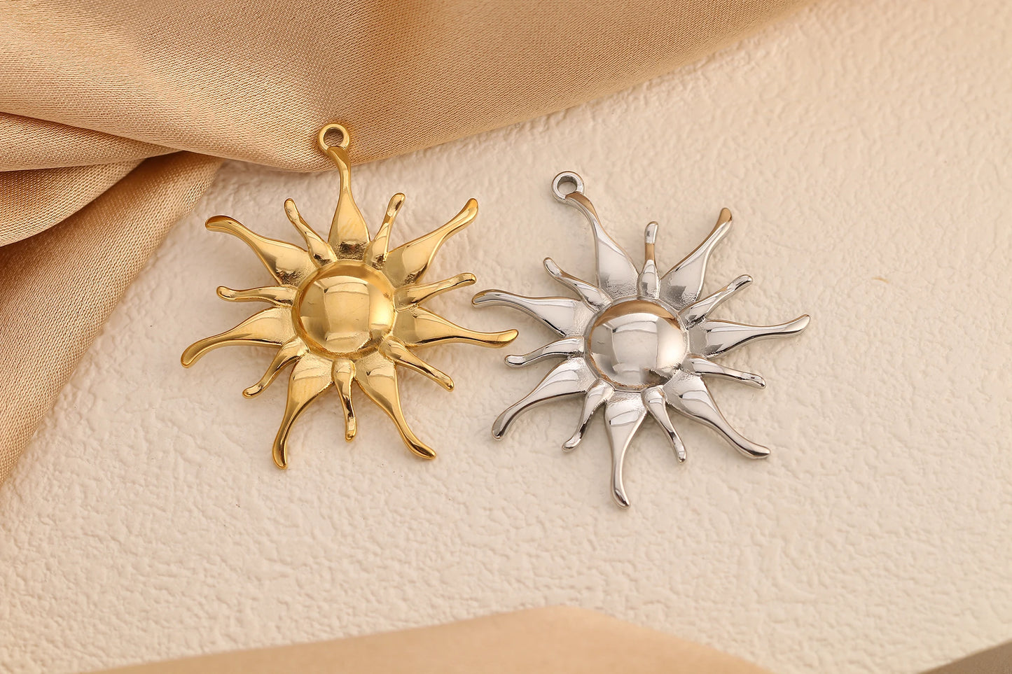 3PC Stainless Steel Sun Flower Charm Bohemian Sun pendant For Jewelry Making Cute Gold Color Diy Earrings Necklace Accessories