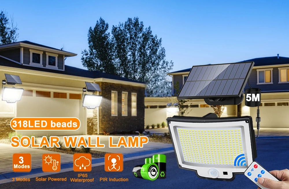 106/318 LED Solar Light Outdoor 328 LED Spotlights IP65 Waterproof Motion Sensor Human Solar Flood Security Lights 3 Modes