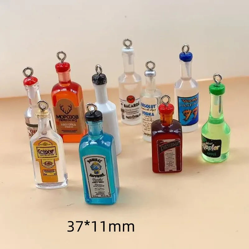 10pcs Mini Alcoholic Drink Bottle Resin Charms Popular Wine Bottles Pendant For Earring Keychain Diy Cute Jewelry Making